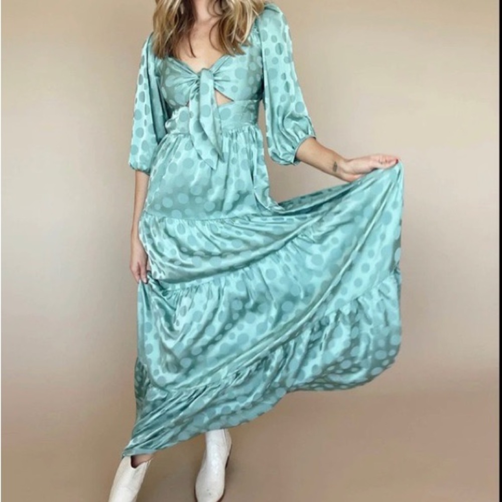 Beautiful green satin cottage core dress